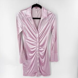 ✅ Free People‎ Pink Shayla Velvet Fitted Stretch Ruched Soft Mini Dress SIZE XS
